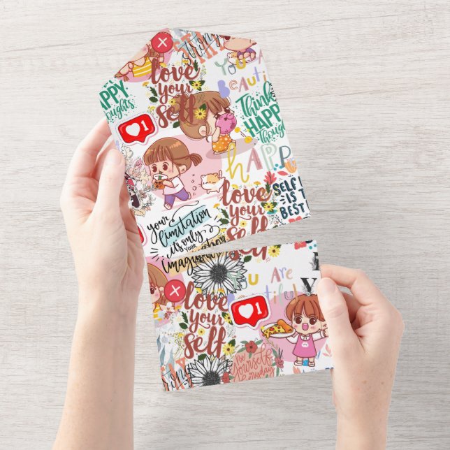 Invitación Todo En Uno Motivación Cuta - Cita Positiva Kawaii (desgarro)