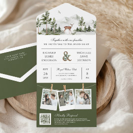 Invitación Todo En Uno Mountain Forest Deer QR Code Photo Collage Wedding
