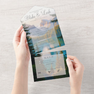 Invitación Todo En Uno Mountain Lake All in One Wedting RSVP