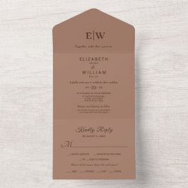 Invitación Todo En Uno Mousse elegante mocha simple con Boda monograma