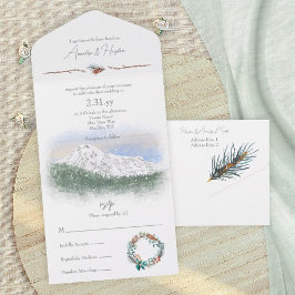 Invitación Todo En Uno Mt. Rainier, Snow, Pinecones, Pine Needles