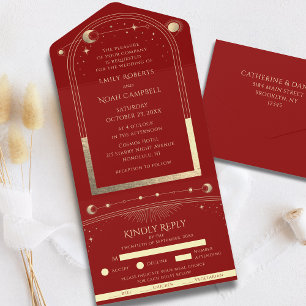 Invitación Todo En Uno Mystical Dark Gold Sun Moon Stars