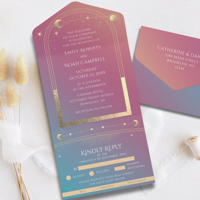 Invitación Todo En Uno Mystical Jewel Gold Celestial Sun Moon Stars (Subido por el creador)