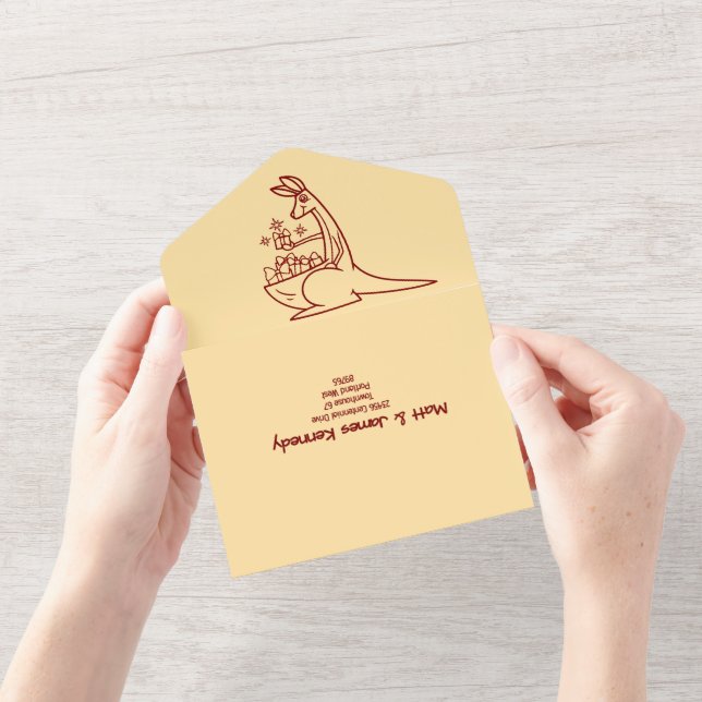 Invitación Todo En Uno Nacimiento de animales australianos amarillos y ro (Apertura)