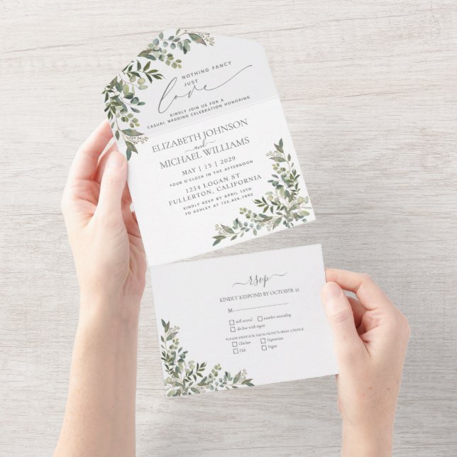 Invitación Todo En Uno Nada Fancy Ama Solamente A Eucalyptus Casual Boda (desgarro)