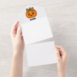 Invitación Todo En Uno Naranja Adorable Pequeña Calabaza Halloween Person