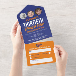 Invitación Todo En Uno Naranja azul gráfico de los círculos fotográficos 