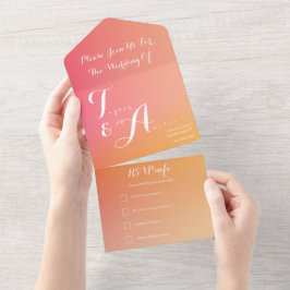 Invitación Todo En Uno Naranja boda Peach Ombre Elegant