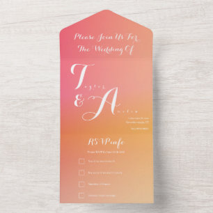 Invitación Todo En Uno Naranja boda Peach Ombre Elegant