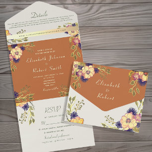 Invitación Todo En Uno Naranja campesino Boda floral