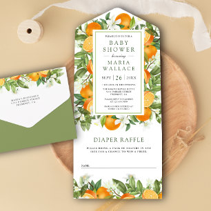 Invitación Todo En Uno Naranja de Citrus Rustic Tangerine Baby Shower
