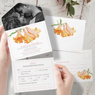 Invitación Todo En Uno Naranja lily bodas botánicas opciones RSVP