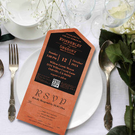 Invitación Todo En Uno Naranja Minimalista simple código QR negro