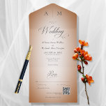 Invitación Todo En Uno Naranja mínimo quemado y código QR blanco desenfoq<br><div class="desc">DISPONIBLE CON O SIN CÓDIGO QR O OPCIONES DE SELECCIÓN DE CENAS. Este diseño presenta un fondo de roya naranja quemado con un centro oval blur blanco suave. Un monograma con la primera inicial de la novia y el novio lo completa. Creado por Simply Farmhouse Press.</div>