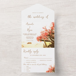 Invitación Todo En Uno Naranja Oleander Flores Tropical Beach Wedding