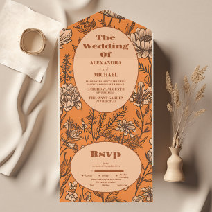 Invitación Todo En Uno Naranja quemado Boda Wildflowers