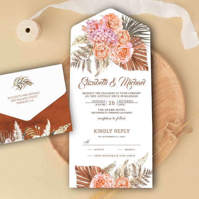 Invitación Todo En Uno Naranja quemado de los tonos de tierra Boda de la  (Subido por el creador)