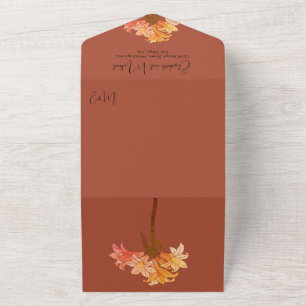 Invitación Todo En Uno Naranja quemado moderno Floral simple matrimonio e