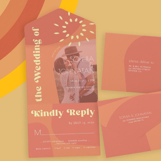 Invitación Todo En Uno Naranja retro quemado negrita boda de FOTO rsvp (Subido por el creador)