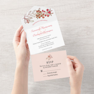 Invitación Todo En Uno Naranja superior minimalista Boda de la hoja de Be