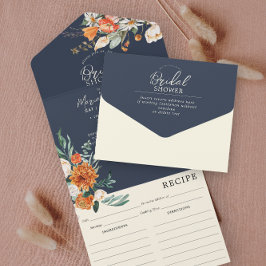 Invitación Todo En Uno Naranja y receta floral de la Marina