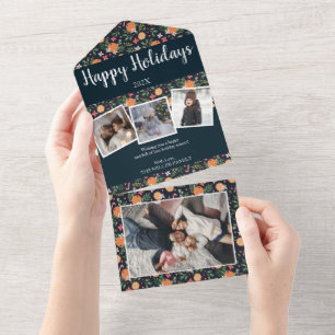 Invitación Todo En Uno Naranjas secos Navidades 4 fotos todo en una sola 
