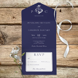 Invitación Todo En Uno Nautical Blue & White Moderno Sin Cena