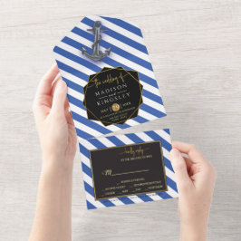 Invitación Todo En Uno Nautical Bote Anchor Fabulous Sailing Boda