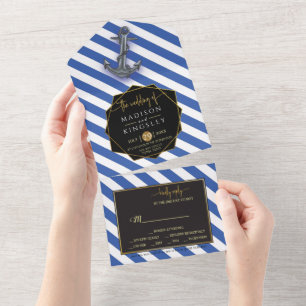 Invitación Todo En Uno Nautical Bote Anchor Fabulous Sailing Boda