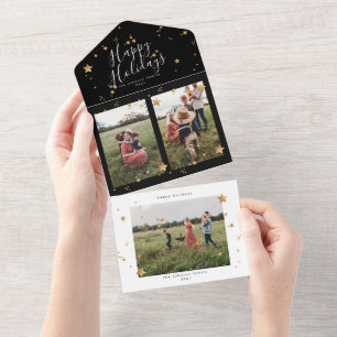 Invitación Todo En Uno Navidad Premium de varias fotos con estrellas y no