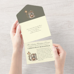 Invitación Todo En Uno Navidades advierten vena religiosa vintage