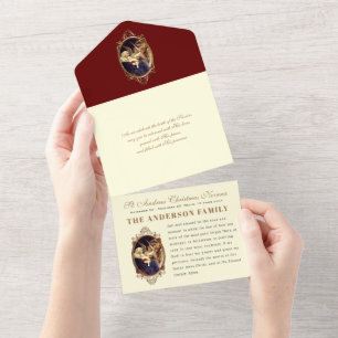 Invitación Todo En Uno Navidades advierten vena religiosa vintage