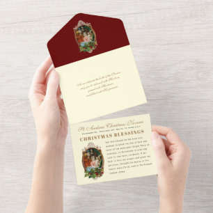 Invitación Todo En Uno Navidades advierten vena religiosa vintage