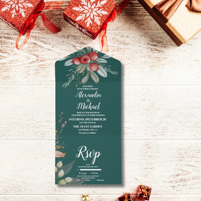 Invitación Todo En Uno Navidades Boda de Verdor de Invierno (Subido por el creador)