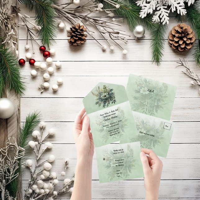 Invitación Todo En Uno Navidades Boda Floral Greenery (Subido por el creador)