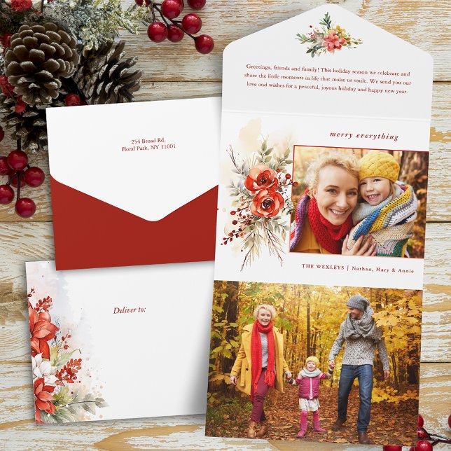 Invitación Todo En Uno Navidades de acuarela de Moda moderna Foto botánic (Subido por el creador)