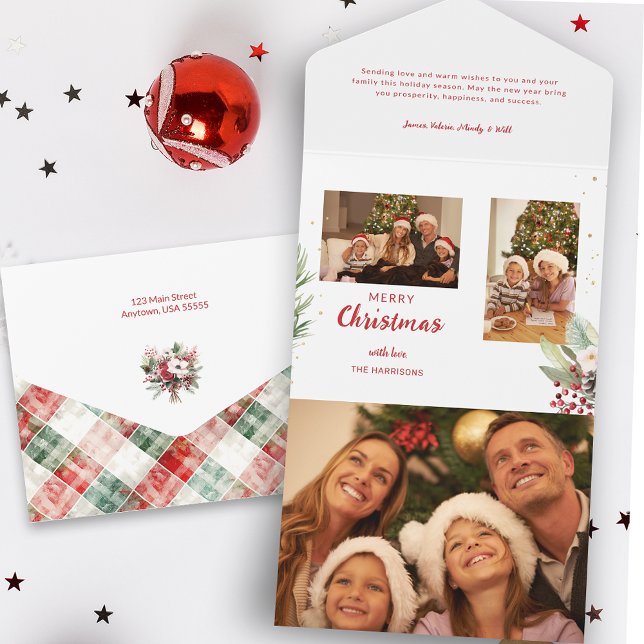 Invitación Todo En Uno Navidades de acuarela moderna Botánica de dos foto (Subido por el creador)