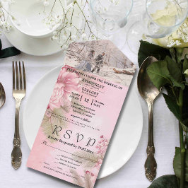 Invitación Todo En Uno Navidades de Berry Floral de invierno rosa