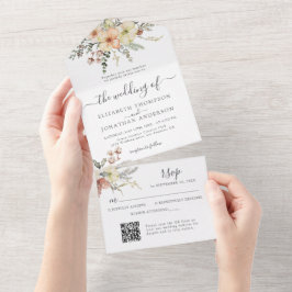 Invitación Todo En Uno Navidades de oro de Beige QR RSVP Boda floral de i