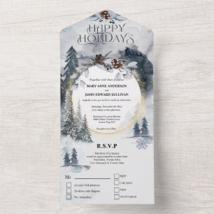 Invitación Todo En Uno Navidades de pinos del bosque azul de Dusky