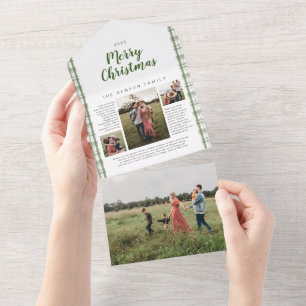 Invitación Todo En Uno Navidades de Plaid Journal Green 4 Photo Holiday