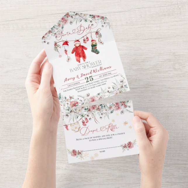 Invitación Todo En Uno Navidades de Santa Bebé Baby Shower Género neutral (desgarro)