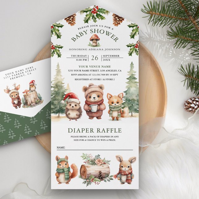 Invitación Todo En Uno Navidades de Winter Woodland Cute Animals Baby Sho (Subido por el creador)