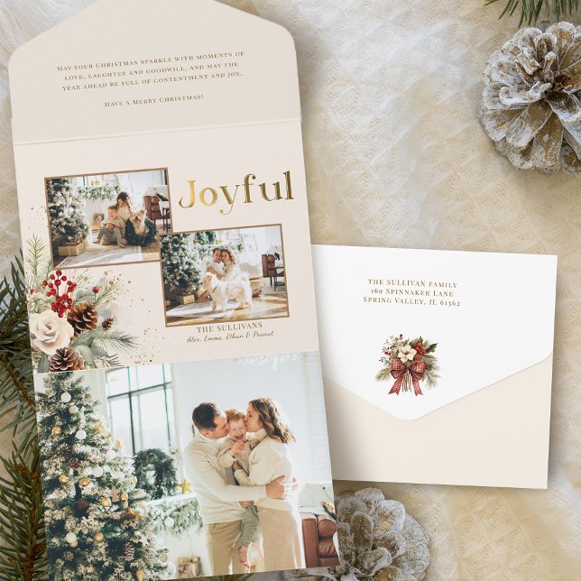 Invitación Todo En Uno Navidades Floral Gold Joyful Textos multifoto (Subido por el creador)