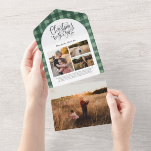 Invitación Todo En Uno Navidades florales verdes para festividad fotográf