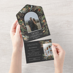 Invitación Todo En Uno Navidades foto arco acuarela floral botánica
