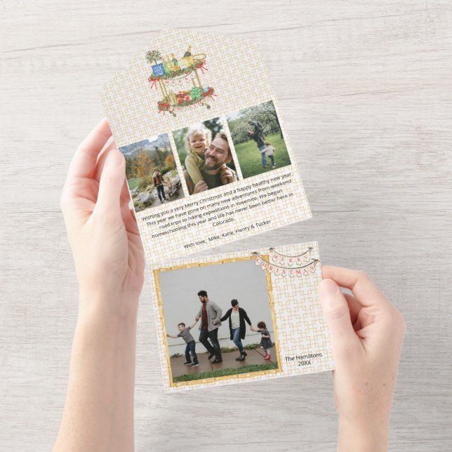 Invitación Todo En Uno Navidades Foto Trípica Carro de barras todo en una (desgarro)