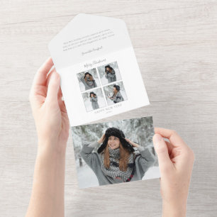 Invitación Todo En Uno Navidades minimalistas Chevron gris multifoto