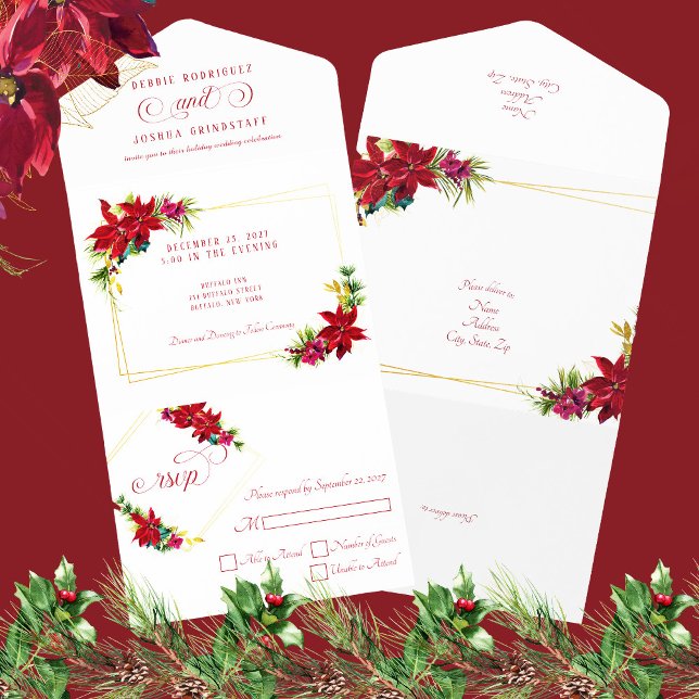 Invitación Todo En Uno Navidades modernos Boda de Poinsettia (Subido por el creador)