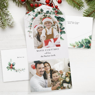 Invitación Todo En Uno Navidades modernos Foto Arch con Holly